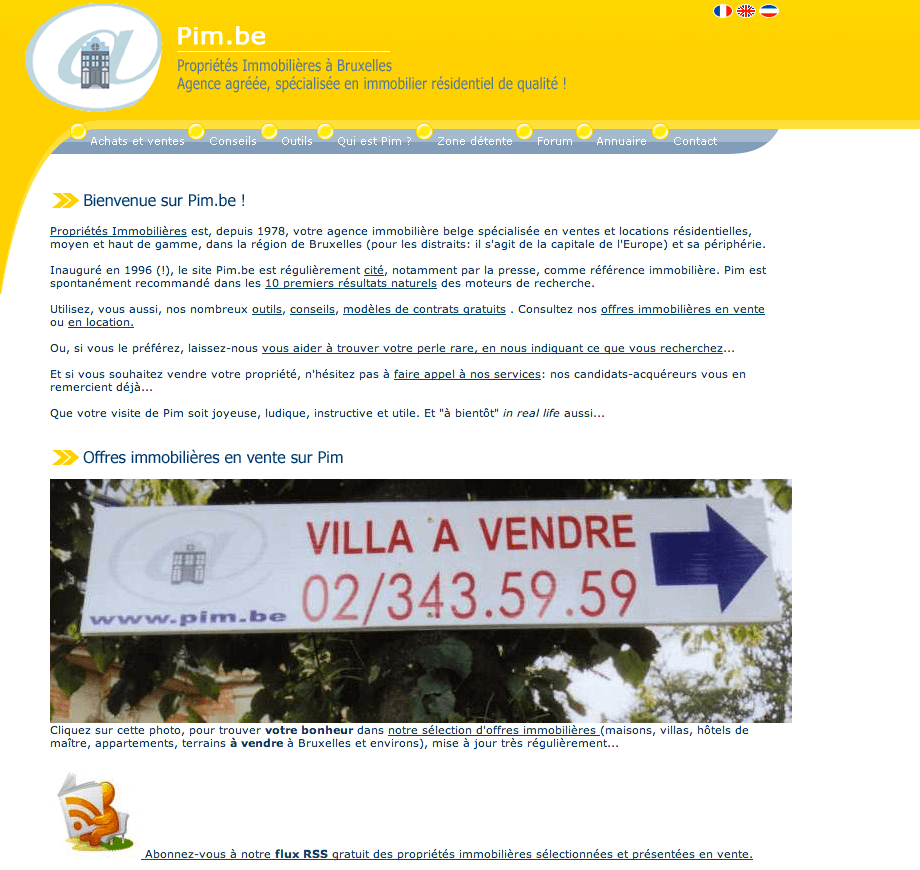 Ancienne page d'accueil de PIM
