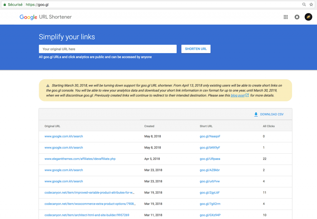 Goo.gl : Google URL Shortener.