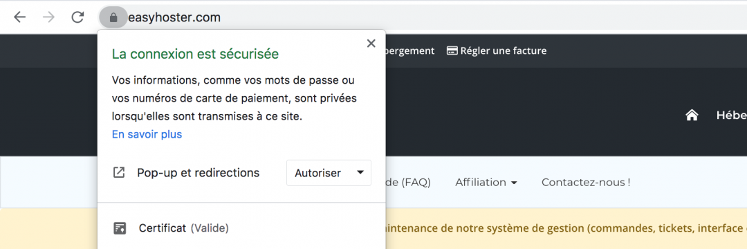 Si le HTTPS est correctement configuré vous avez un cadenas vert dans votre navigateur