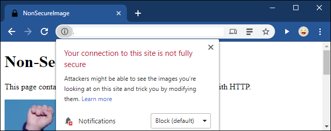 Voici comment se présente une erreur de Mixed Content dans le navigateur Google Chrome