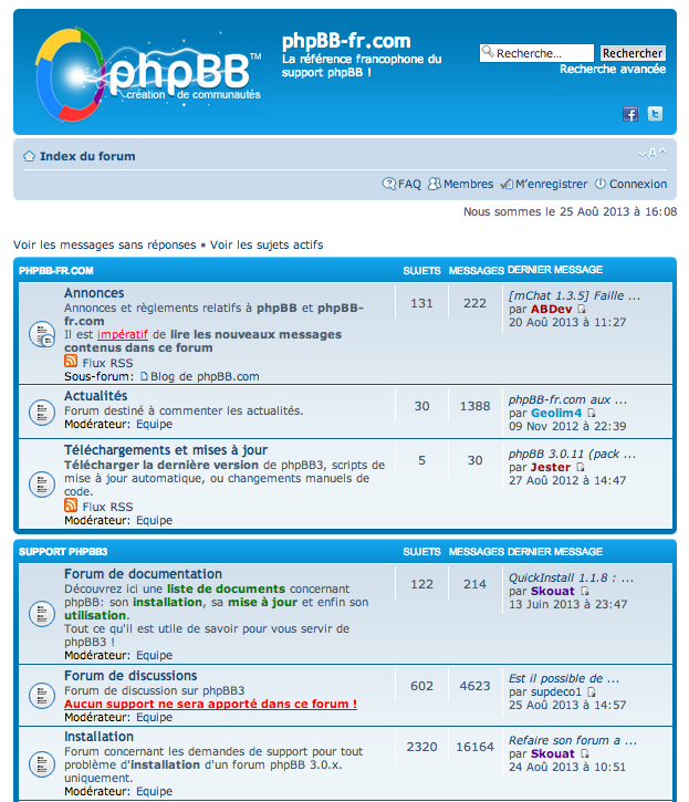 Voici à quoi ressemble un forum réalisé avec phpBB
